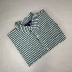 Banana Republic Mens XL Slim Fit Gingham Button Down Shirt Green White Cotton